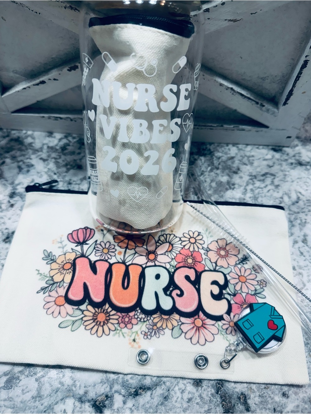 Nurse Vibes 2026 White Canvas Pouch and Tumbler Set